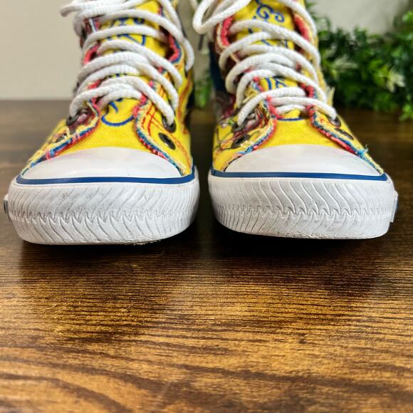 Ed Hardy High Top Sneakers 4 Boys Kids Lace Up Graphic Skulls Tattoo Canvas Red - Picture 8 of 13